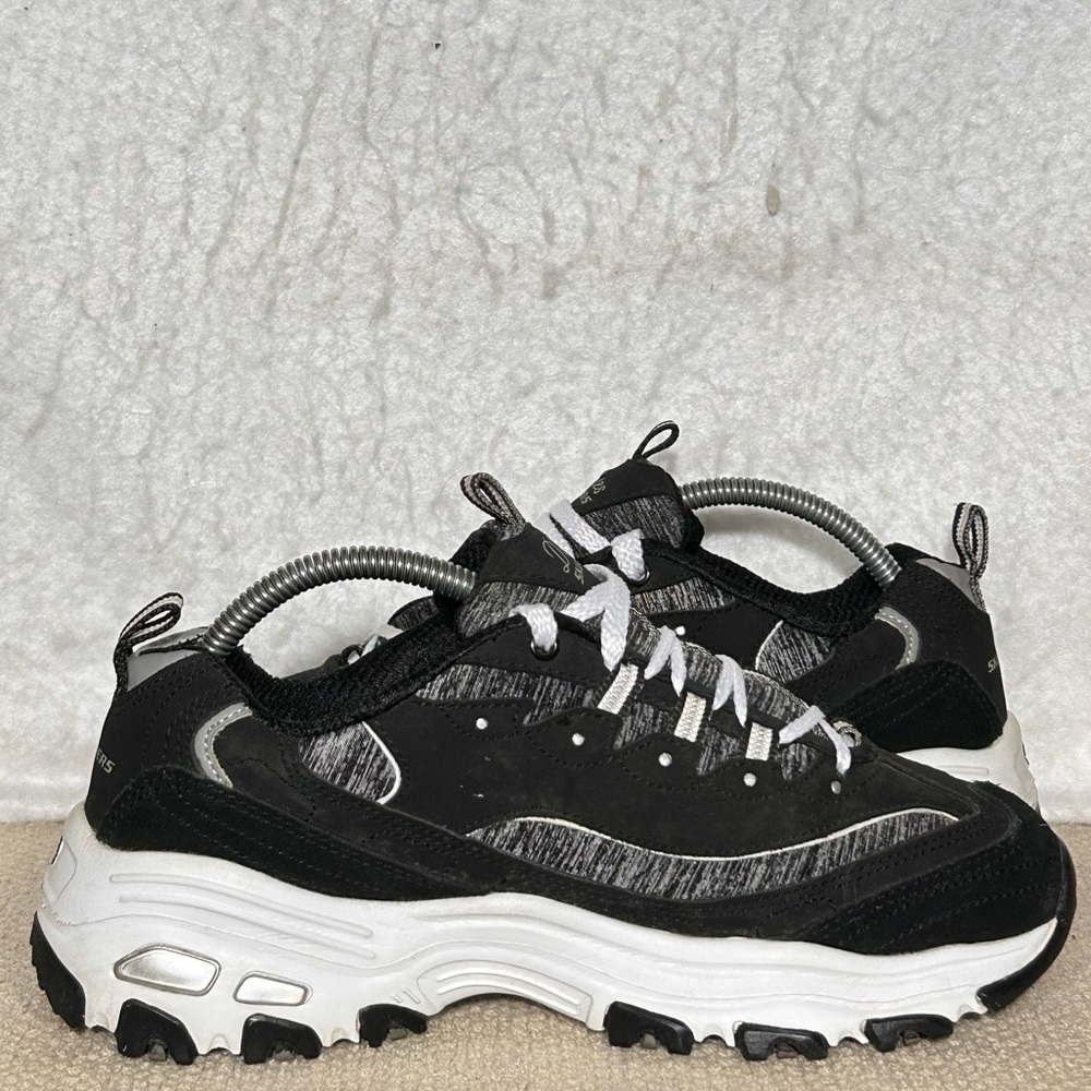Skechers D'Lites Womens Black/White Me Time Leather/Textile Sneakers Shoes SZ 7 - Picture 6 of 11